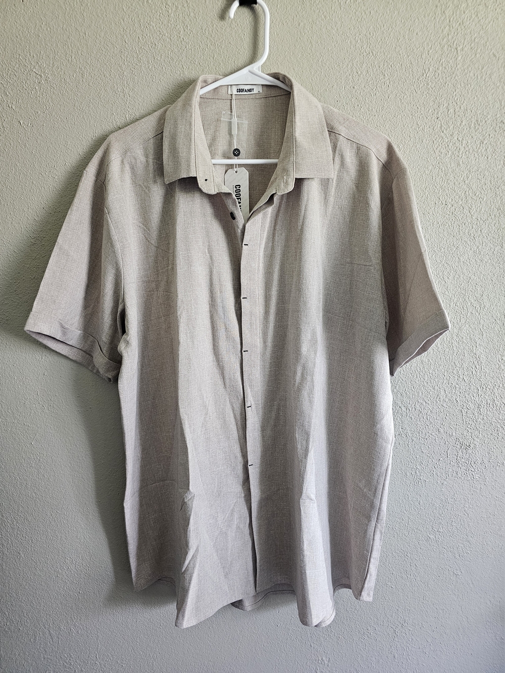 COOFANDY Men's XL Oatmeal Linen Look Short Sleeve Hidden Button Up Shirt NWT